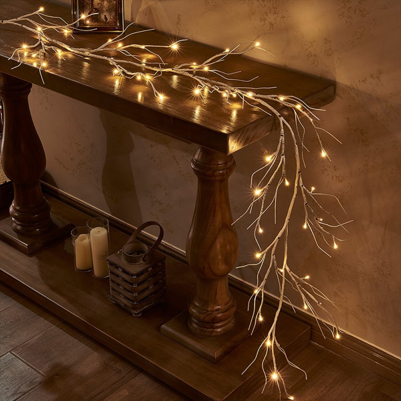 48LT Lighted White Birch Garland 72 Inches, Battery Operated 48 LED Lights